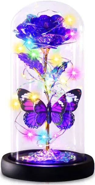 Purple Butterfly Rose Flower Birthday Gifts - Women Gifts for Her Anniversary Valentines Mothers Day Christmas Thanksgiving - Light Up Rose Flower Gifts for Mom Wife Grandma Girlfriend Lady Girl