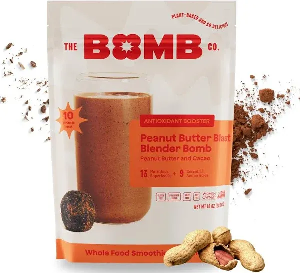 The Bomb Co. Blender Bomb, Peanut Butter Blast, Superfood Smoothie Mix with Chia Seeds, Hemp Seeds, Peanuts, & Amino Acids for Antioxidants, Gluten Free, High Fiber, 10 Servings