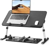 Desk, Table, SAIJI Folding Table, 5 Heights Adjustable Laptop Stand, Breakfast Bed Tray for Sofa, Bed, Terrace, Balcony (52 * 30cm Black)