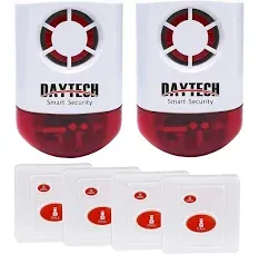 Daytech Strobe Siren Alarm Home Caring Loud Outdoor SOS Alert System 1 Red Flashing Siren,2 Panic Button