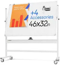 Rolling Dry Erase Blackboard 70 x 36 - Large Portable Magnetic Whiteboard with Stand - Double Sided Easel Style Blackboard with Wheels - Mobile Standing Blackboard for Office, Classroom & Home