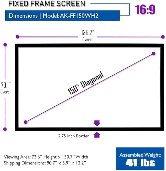 Akia Screens 150 inch Fixed Frame Projector Screen