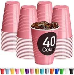 DecorRack Black Plastic Cups, 12 oz Disposable Cups, Reusable Party Supplies (40 Count)