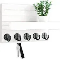 Key Holder for Wall, Decorative Key and Mail Holder with Shelf Has Large Hooks for Bags