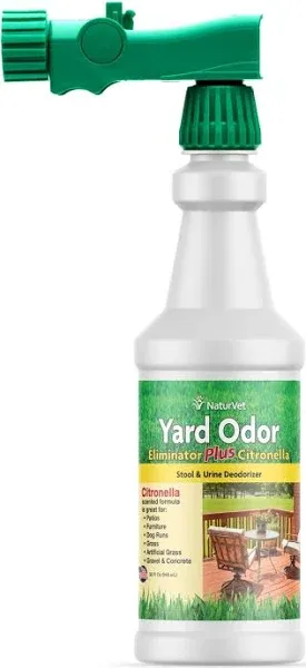 NaturVet – Yard Odor Eliminator Plus Citronella Spray – Eliminate Stool and Urine Odors from Lawn and Yard – Designed for Use on Grass, Patios, Gravel, Concrete & More – 64oz Refill (No Hose Nozzle)