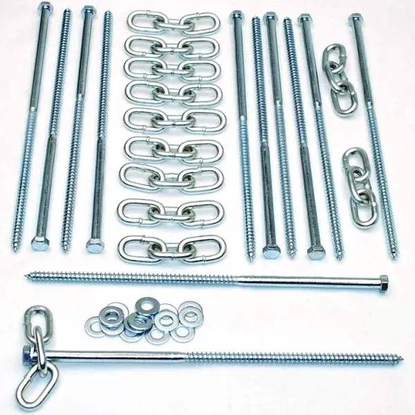 12 Pc Lag Screws 3/8 X 12 Tent Stakes Festival Kit with Chain Links and Washers