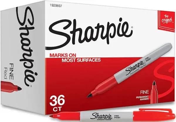 Sharpie 30001 Fine Point Permanent Marker, Marks On Paper and Plastic, Resist Fading and Water, AP Certified, Black Color, 12 Markers Per Box