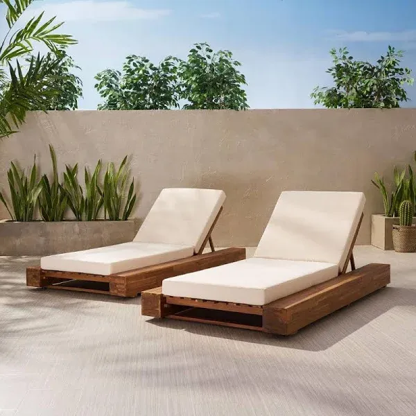 Afuera Living Outdoor Acacia Wood Chaise Lounge in Teak (Set of 2)