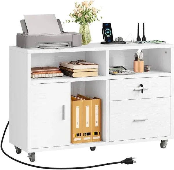 Dwvo 2 Drawer File Cabinet with Charging Station and Mobile Filing Cabinet with Lock