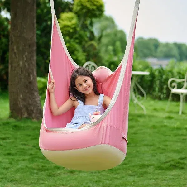 CO-Z Upgraded Kids Pod Swing, Hanging Pod Swing Chair with Inflatable Cushion, Child Hanging Hammock Swing for Indoor and Outdoor, Sensory Pod Swing for Kids (Two Straps, Pink)