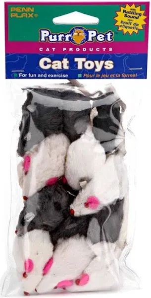 Penn-Plax Play Fur Mice Cat Toys | Mixed Bulk Bag of 12 Play Mice with Rattling 