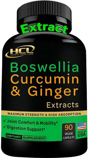 Boswellia Curcumin Ginger Extracts Supplement Strong 95% Curcuminoids Natural Joint Support Pills Extra Strength Boswelia with Turmeric Curcumin