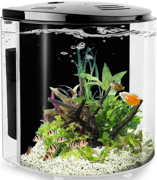 Small Fish Tank 1.2 Gallon Aquarium Starter Kit for Home, Office, Room, Black