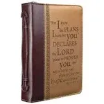 LuxLeather I Know the Plans Bible Cover, L, Burgundy/Sand