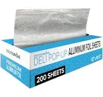 200 Count Pre-Cut Deli Aluminum Foil Sheets, 9” Pop Up Foil Sheets for Restaurant, Disposable Foil Sheets for Food, Tin Foil Sheets for Burrito, Hot Dog or Sandwich, Stock Your Home