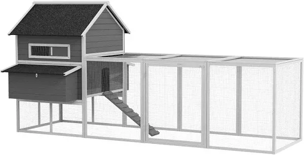 PawHut 137&quot; Wooden Chicken Coop for 8-10 Chickens, Backyard, Gray