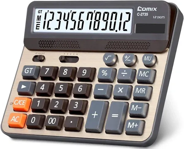 Comix Desktop Calculator, Large Computer Keys, 12 Digits Display, Champaign Gold Color Panel, C-2735