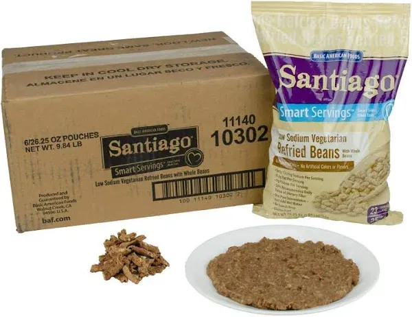 Santiago Low Sodium Dehydrated Vegetarian Refried Beans with Whole Beans, 1.64 Pound Bag