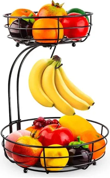 Auledio 2-Tier Countertop Fruit Vegetables Basket Bowl Storage with Banana Hanger