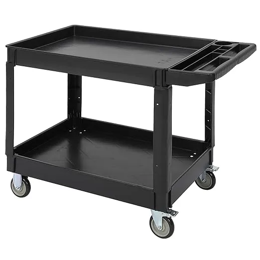 Large Utility Cart | Heavy Duty Cart Holds up to 500 lbs | 2-Shelf Rolling Cart | Service Cart for Warehouse, Garage, Shop, School & Office (45.67" x 25" / Black) - w 360° Flexibility Wheels