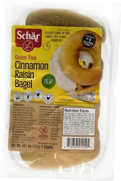 Schar Gluten Free Bagel Cinnamon Raisin