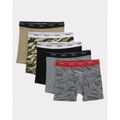 Hanes Boys' Boxer Briefs, Moisture-wicking Cotton Stretch Underwear, Assorted 5-pack