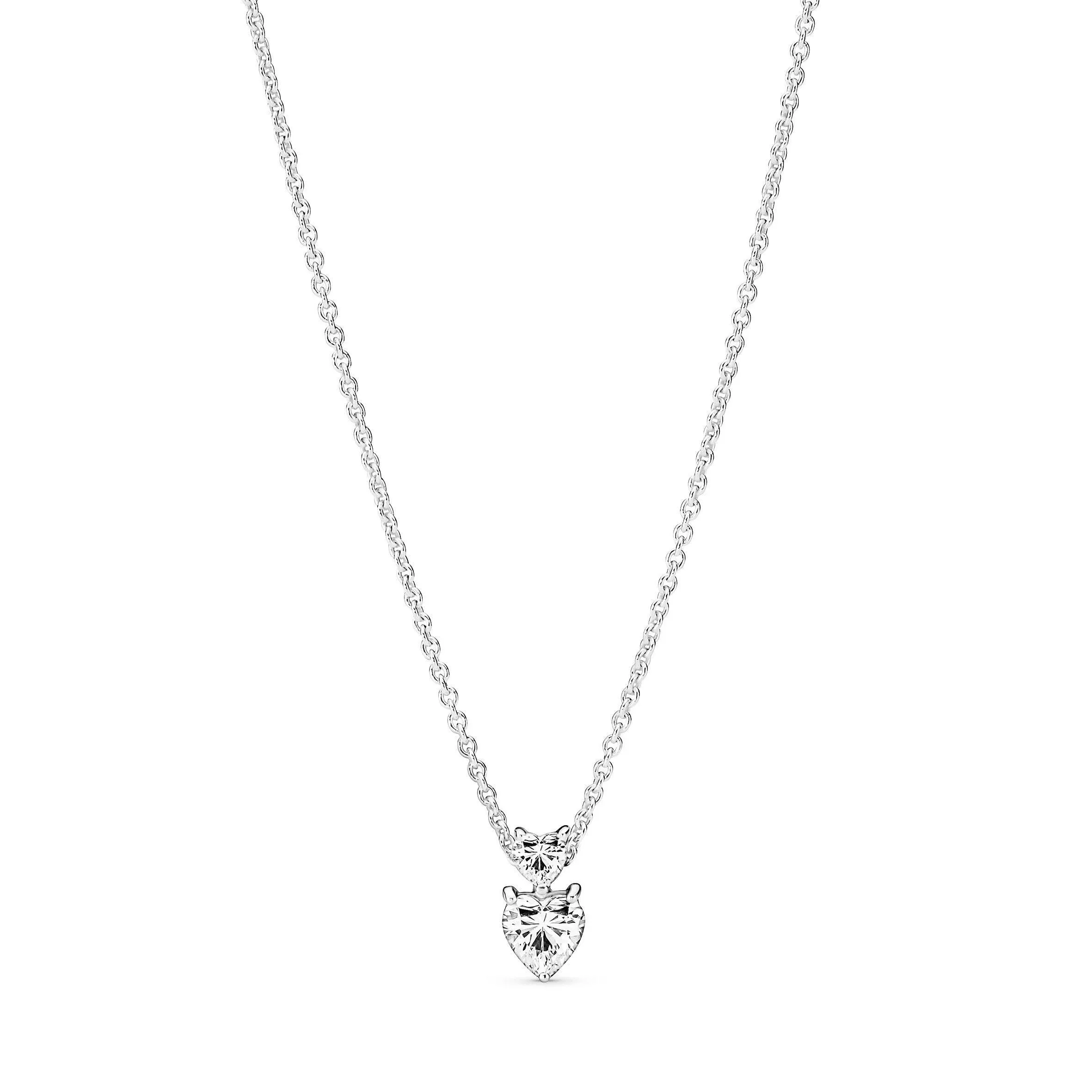 Pandora Double Heart Pendant Sparkling Collier Necklace