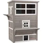 PawHut Feral Cat Outdoor House, 3-Tier Weather Resistant Condo with Escape Door, for Stray Cats