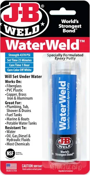 J-B Weld 8277 WaterWeld Epoxy Putty Stick - 2 oz., Off White (Pack of 2)