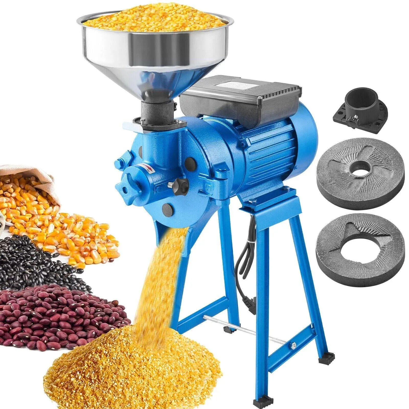 VEVOR Electric Grain Mill Grinder, 1500W 110V Dry & Wet Spice Grinder, Commercial Corn Mill with Funnel, Thickness Adjustable Powder Machine, Heavy