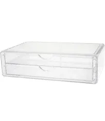 Martha Stewart Brody Desk Organizer with 2 Drawers, Stackable Set of 1, Clear 