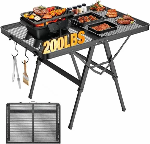 Foldable Grill Table W/ Mesh Desktop 200lbs 3Ft Portable Folding Tables Outdoor