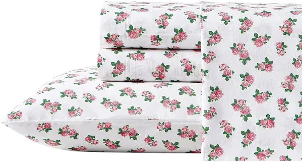 Betsey Johnson- Twin Sheet Set, Cotton Percale Bedding Set, Crisp & Cool, Lightweight & Breathable (Baby Buds Pink, Twin)