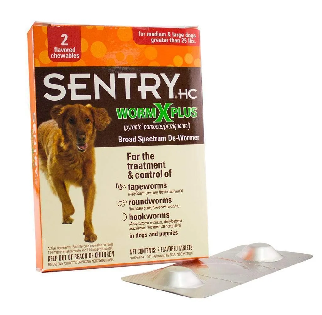 Sentry Worm X Plus 7 Way DeWormer For Large Dogs 2ct (2 Chewables) *NEW*