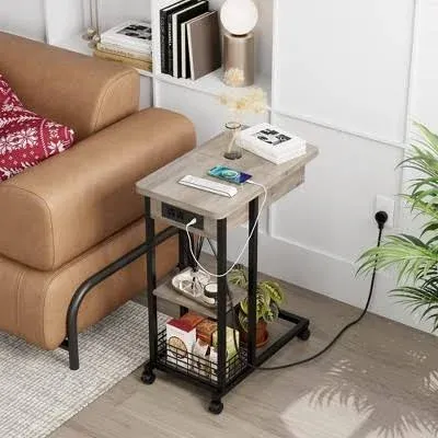 C Side Table With Wheels And Charging Station Stylish C Shaped End Table With Us