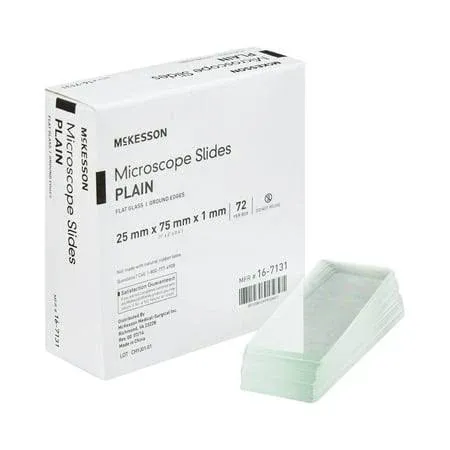 McKesson Premium Microscope Slides, Frosted, Float Glass, Beveled Edges, 25 mm x 75 mm x 1 mm, 72 Count