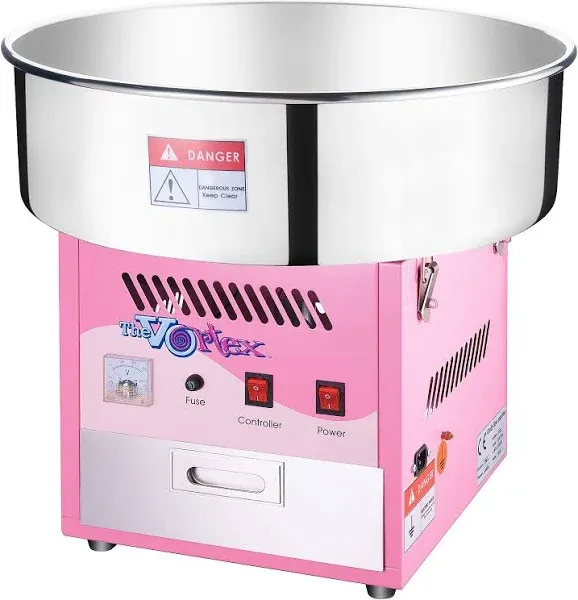 Cotton Candy Machine – 1000W Vortex Floss Maker with Stainless-Steel Pan - Uses Sugar or Hard Candy for Party Treat by Great Northern Popcorn (Pink)