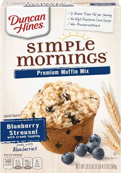 Duncan Hines Simple Mornings Blueberry Streusel Premium Muffin Mix, 20.5 oz