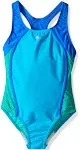 Speedo Girl&#039;s Swimsuit One Piece Mesh Splice Thick Strap , Cyan, 7