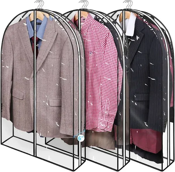 40&#034; Clear Garment Bags for Hanging Clothes with 6&#034; Gusset 2 Zippers Transpare...