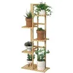 Laiensia Bamboo 5 Tier 6 Potted Plant Stand Rack Multiple Flower Pot Holder Shelf, Indoor&Outdoor Planter Display Shelves for Pa, Bamboo