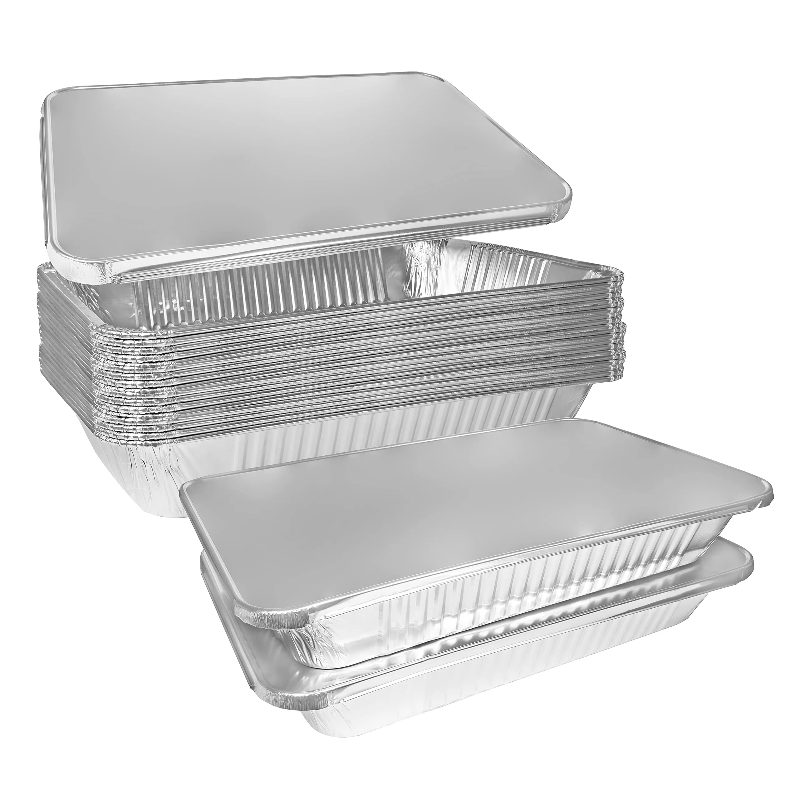 Heavy Duty Full Size Shallow Aluminum Pans with Lids Foil Roasting & Steam Table Pan 21x13 inch Shallow Chafing Trays for Catering