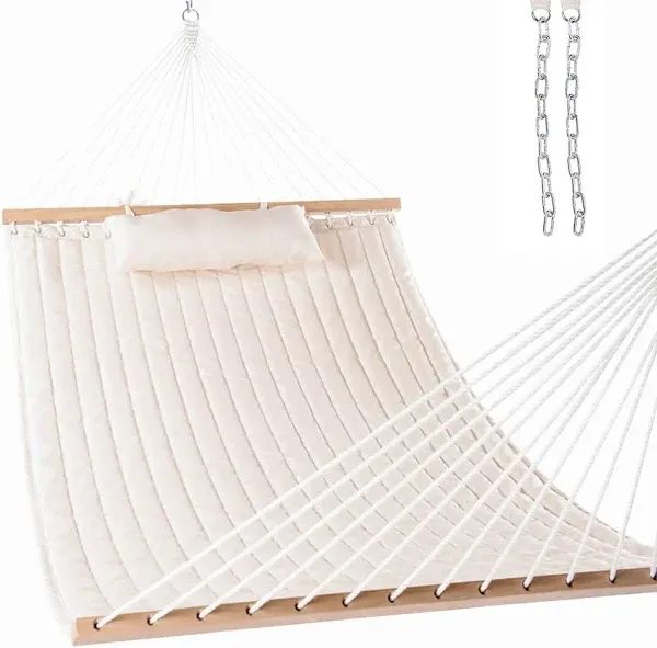 12 FT Double Quilted Fabric Hammock Spreader Bars Pillow 2 Person Outdoor Patio