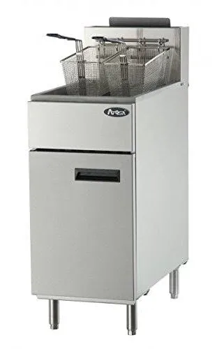 Atosa CookRite ATFS-40-NG 40 lbs Free Standing Floor Fryer with Temperature Control | 3 Cast-Iron Vertical Burner Tubes | 2 Removable Frying Baskets | Stainless Steel, 102,000 BTU, Natural Gas (NG)