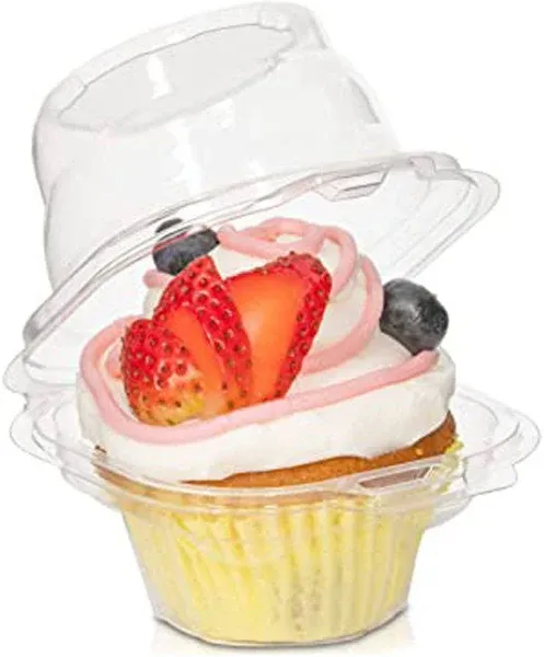 50 Pack Individual Cupcake Containers, Clear Plastic Disposable Cupcake Boxes, Single Cupcake Holder with Deep Dome Lid, Stackable Cupcake Carrier for Home Baking Party, BPA-Free