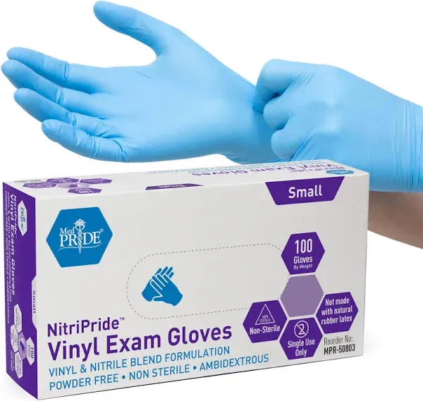 Vinyl-Nitrile Blend Exam Gloves Powder Free,Latex Free &amp; Rubber Free,Pack of 100