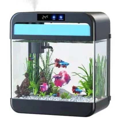 Fish Tank Aquarium 2.2 Gallon with Humidifier 7 Color Auto-Looping Light Self Cl