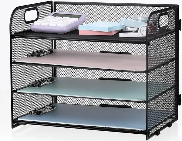 Desk Organizer Tray, 4-Tier Letter Tray Paper Organizer with 4 Tier - Black