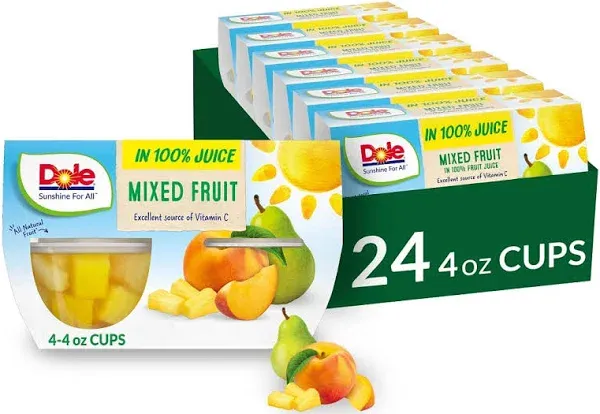 (36 Cups) Dole Fruit Bowls Mixed Fruit in 100% Fruit Juice, 4 oz.NEW.USA