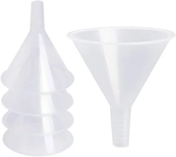 6 Pack Plastic Funnels, 4.6 Inch Multi-Purpose Clear Plastic Funnels with Long Reaching Spout for Science Lab Bottle Filling Liquid,Water Bottle,Easy and Smooth Transfer